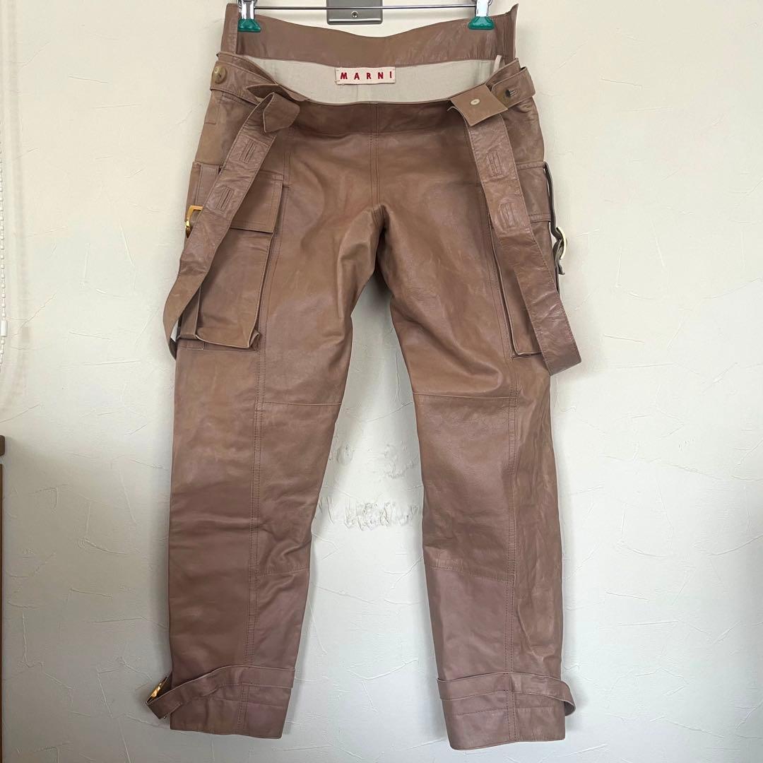 MARNI マルニ レザー カーゴパンツ サスペンダーパンツ