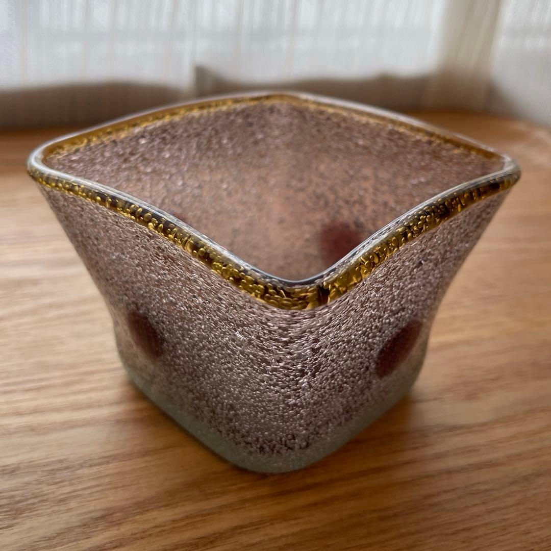 琉球ガラス　現代の名工　稲嶺盛吉　 四角　向付　小鉢 泡ガラス