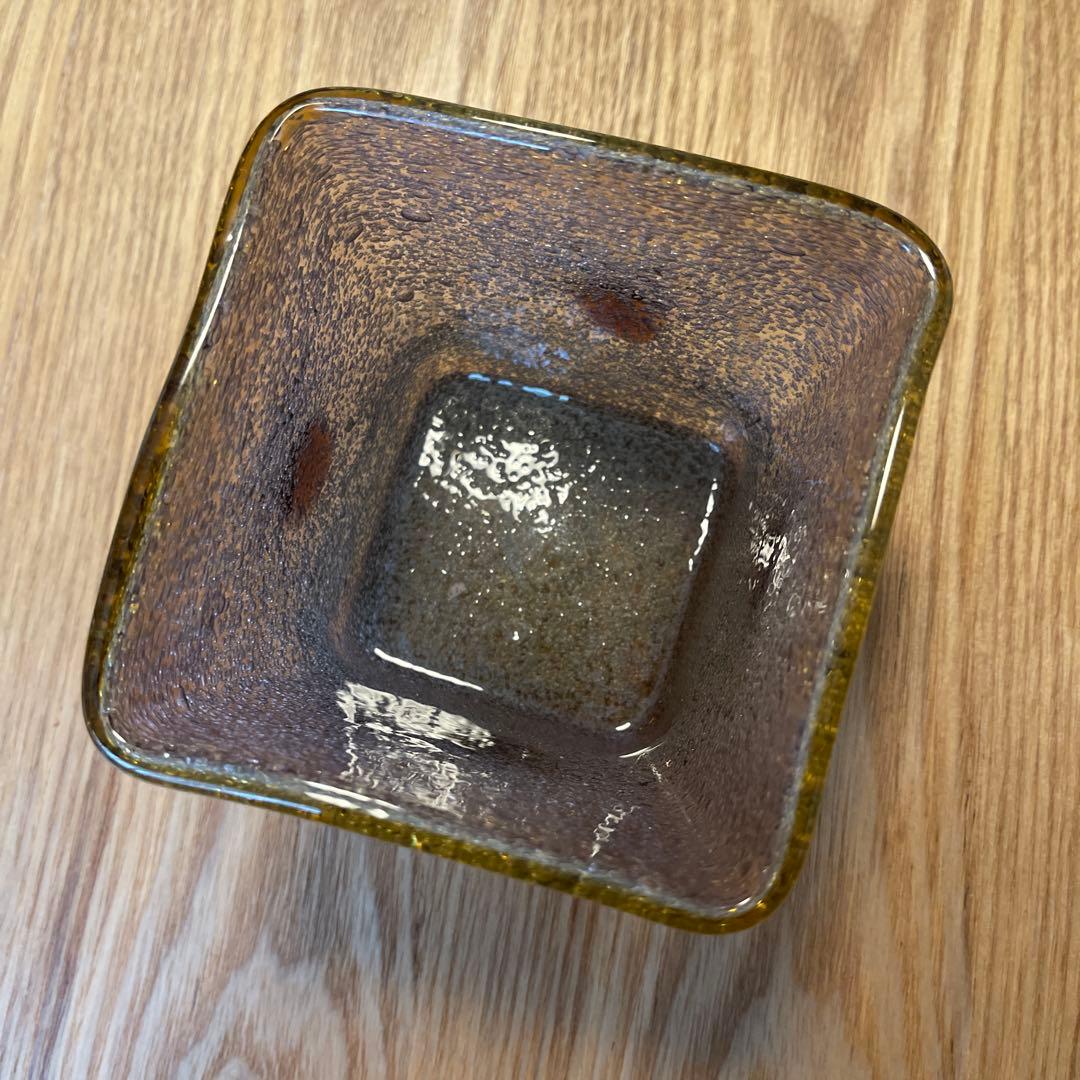 琉球ガラス　現代の名工　稲嶺盛吉　 四角　向付　小鉢 泡ガラス