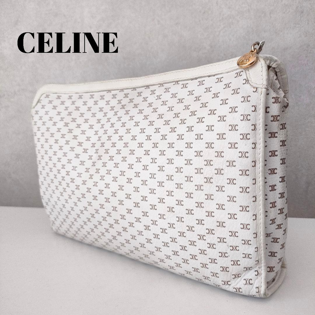 希少♡　CELINE 　マカダム　ロゴプリント レザー　クラッチバッグ　白