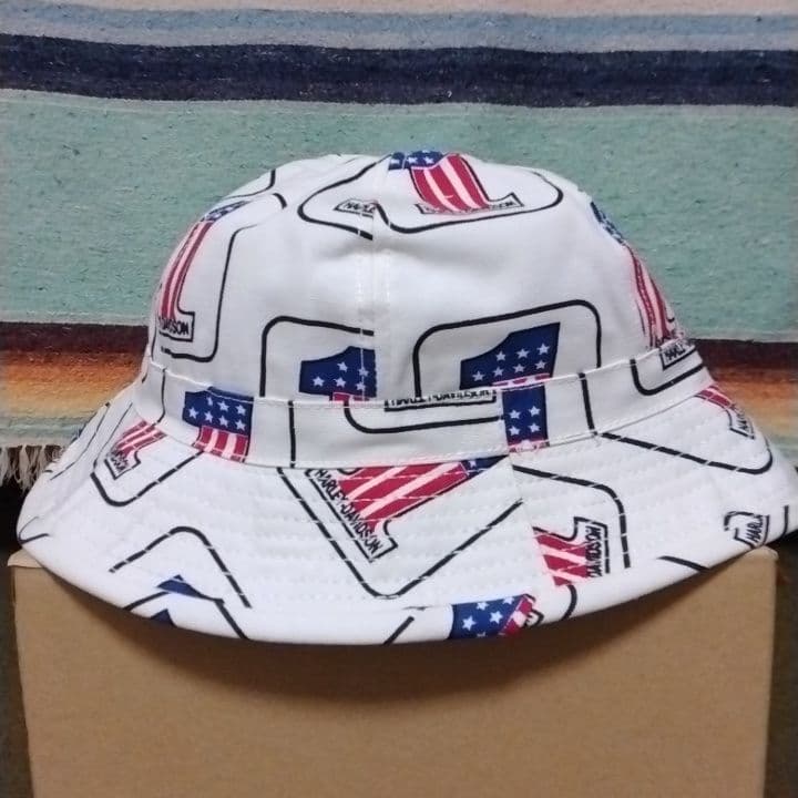 80s90s　ハーレーダビッドソンNo1　ハット　USA製　総柄　ヴィンテージ