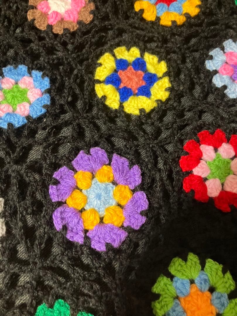 手編み　大判ブランケット　ソファーカバー　ベッドカバー　マルチカバー　かぎ針編み