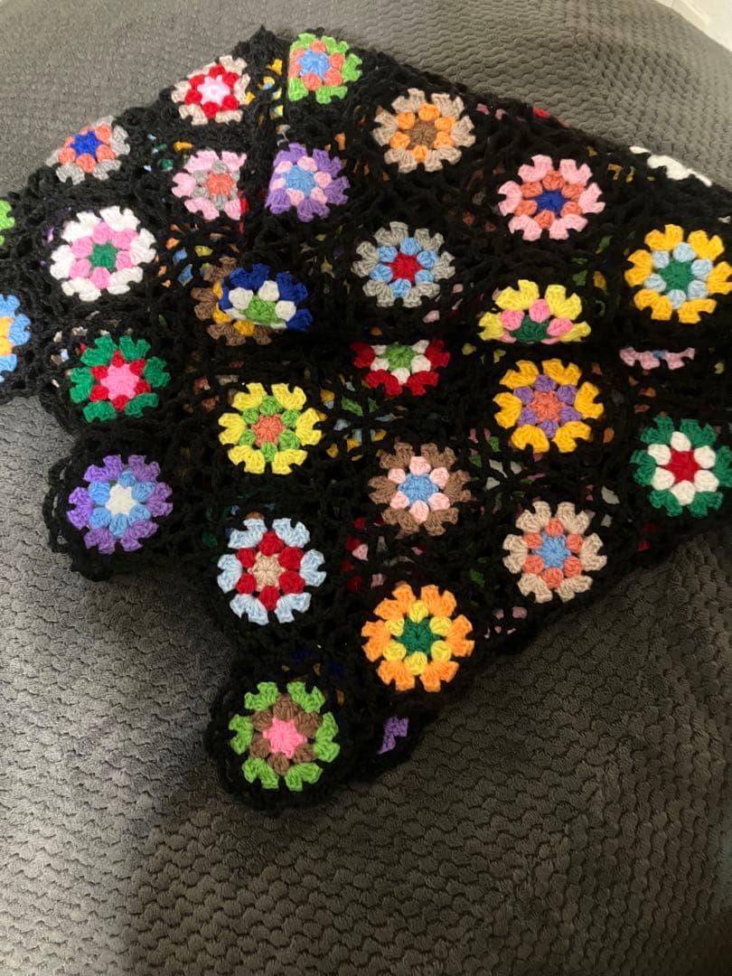 手編み　大判ブランケット　ソファーカバー　ベッドカバー　マルチカバー　かぎ針編み