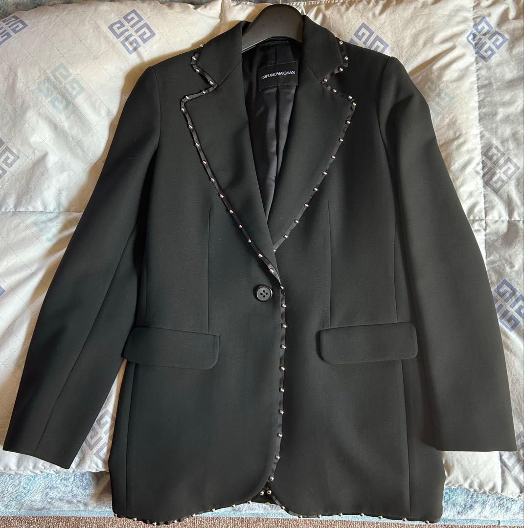 パール装飾 ブラック テーラードジャケット