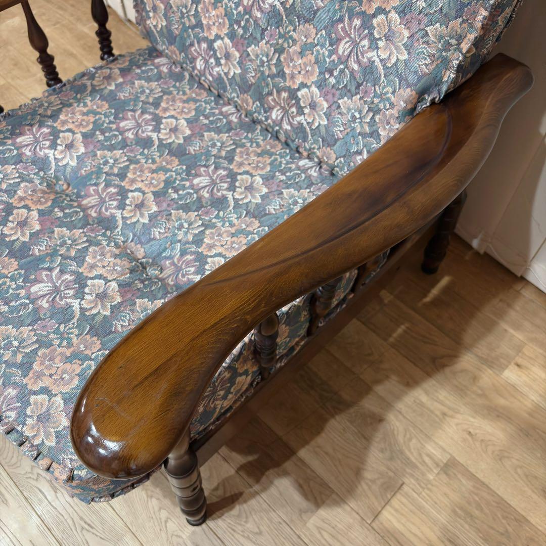 ②美品 カリモク WC6000 肘掛け椅子 1P一人掛けソファ 花柄 コロニアル