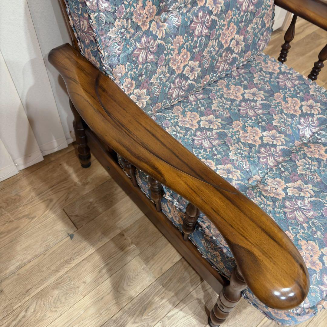 ②美品 カリモク WC6000 肘掛け椅子 1P一人掛けソファ 花柄 コロニアル