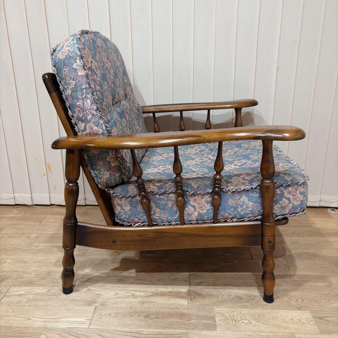 ②美品 カリモク WC6000 肘掛け椅子 1P一人掛けソファ 花柄 コロニアル