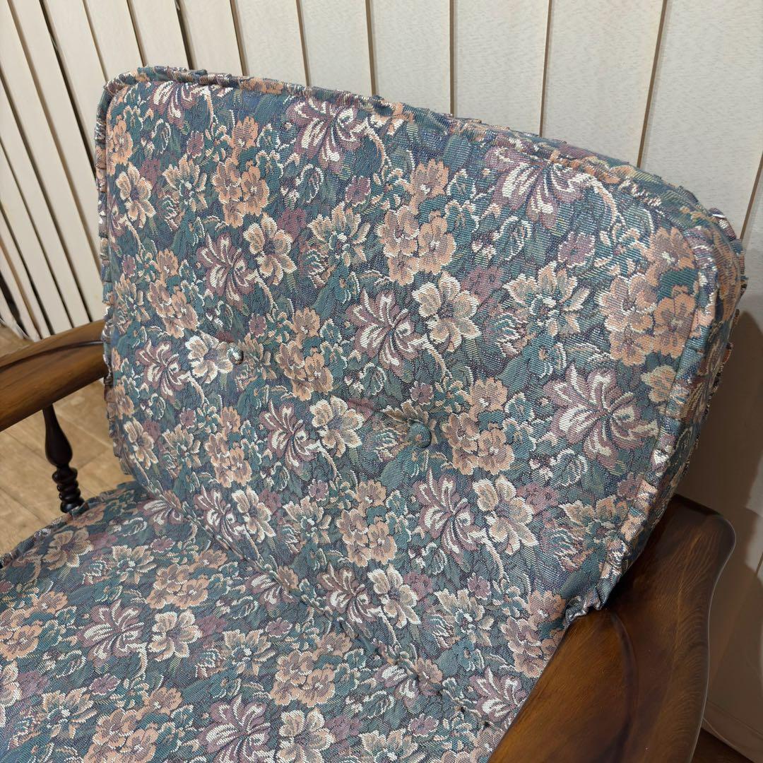 ②美品 カリモク WC6000 肘掛け椅子 1P一人掛けソファ 花柄 コロニアル