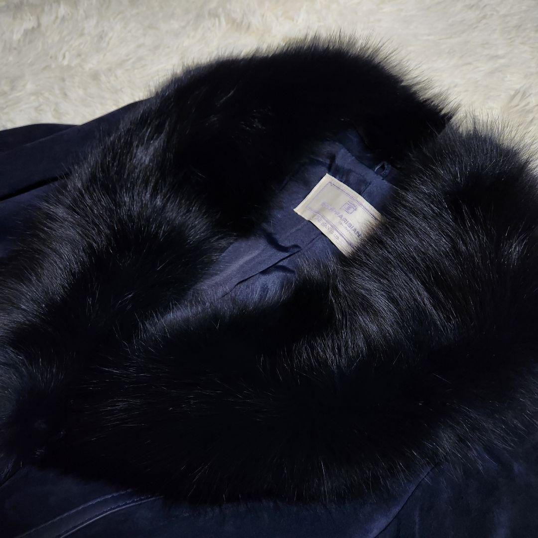 本革 スエード 112cmマキシ丈 ベルテッド ロングコート M ショールカラー