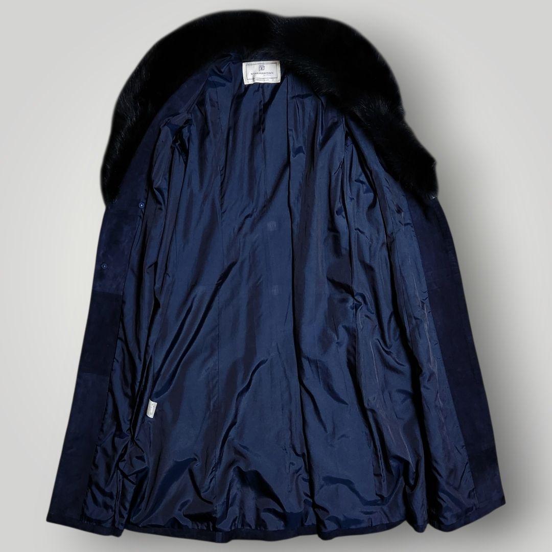 本革 スエード 112cmマキシ丈 ベルテッド ロングコート M ショールカラー