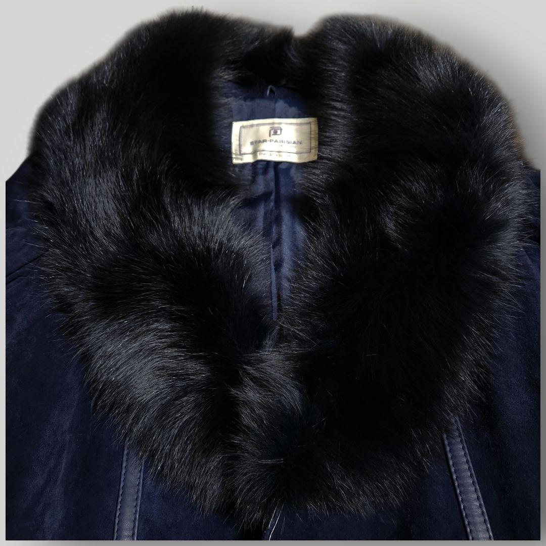 本革 スエード 112cmマキシ丈 ベルテッド ロングコート M ショールカラー