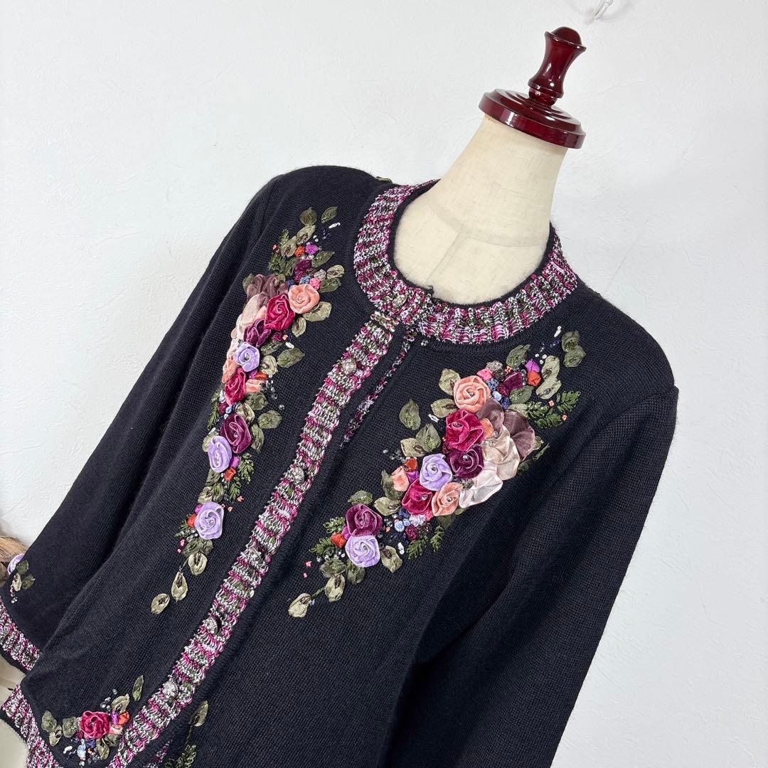 92 美品　大きいサイズ　アトリエサガン　モヘヤ　シルク　ニット　カーディガン