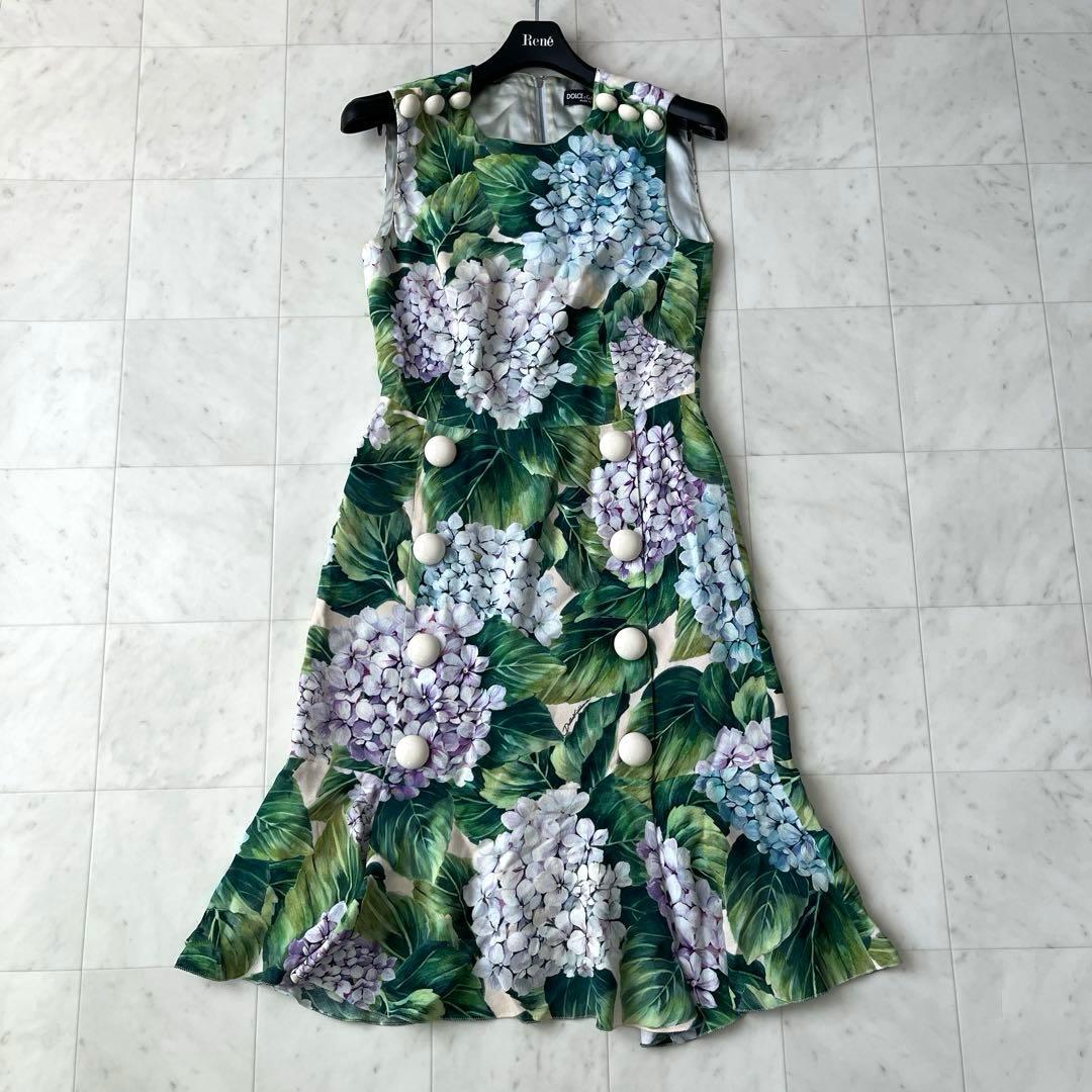 ドルチェアンドガッバーナ 紫陽花 ワンピース ドレス ロゴ シルク 36