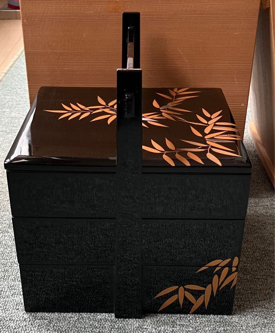 みどり！！輪島塗　蒔絵・手付重 清光堂造　三段重　美品