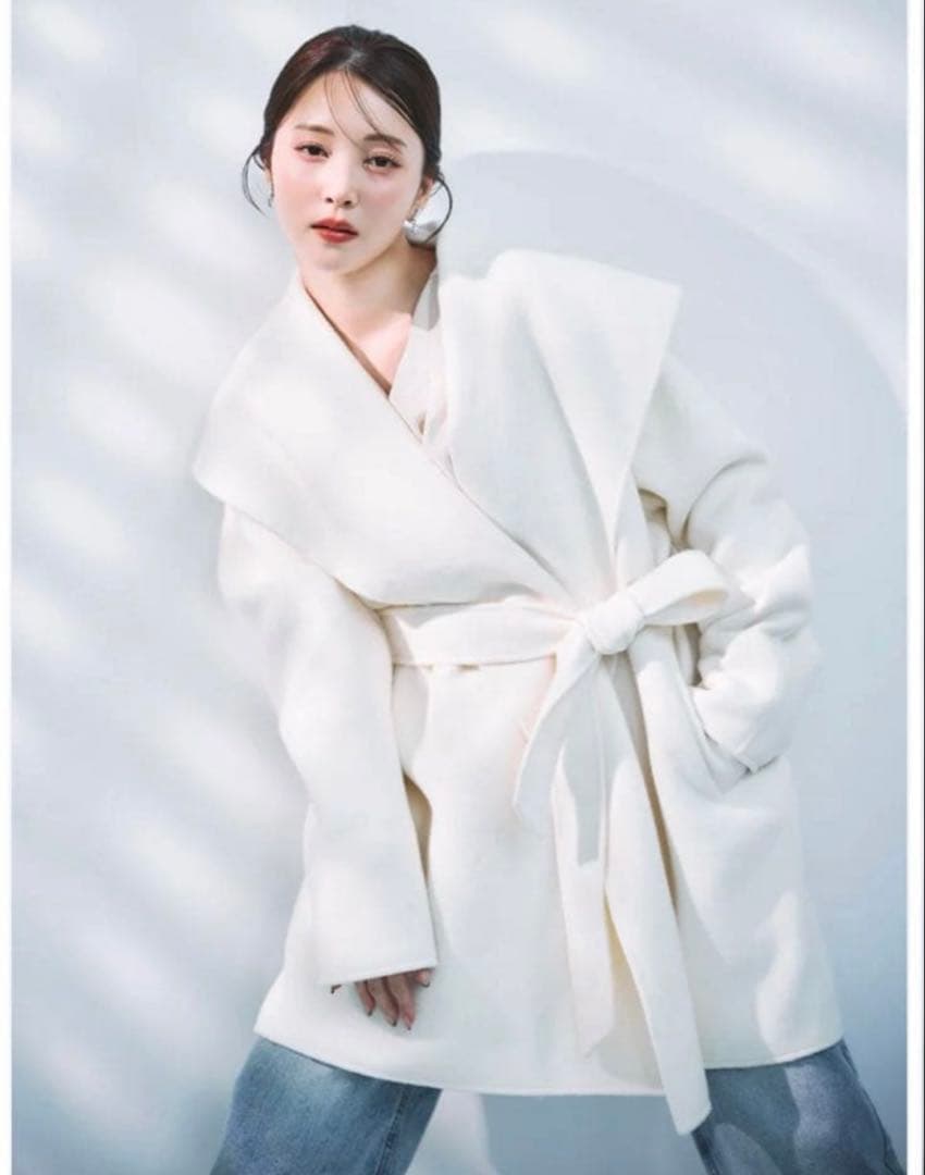 新品　ポローラ　ショールカラーウールミドルコート