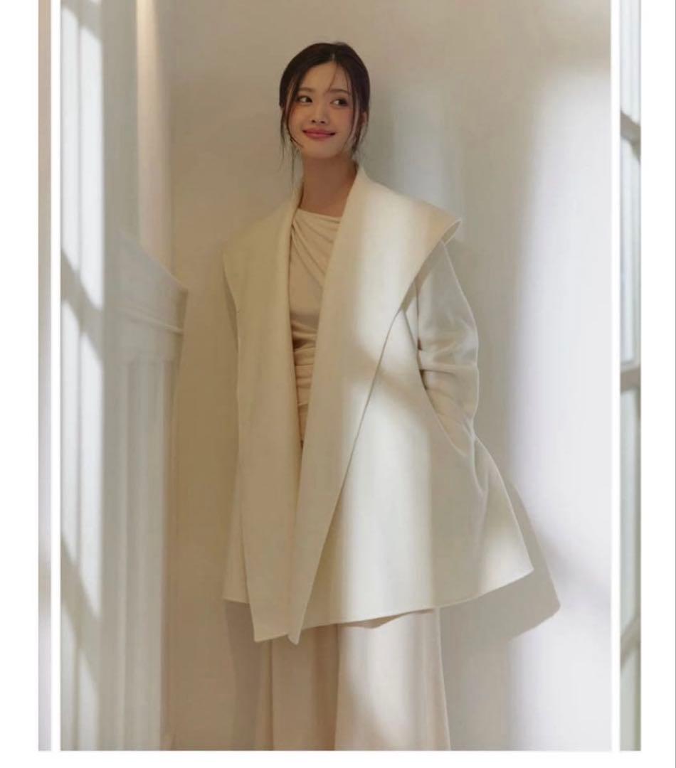 新品　ポローラ　ショールカラーウールミドルコート