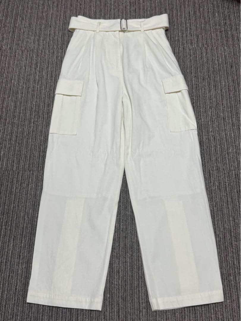 CLANE ホワイト カーゴパンツ ベルト付き