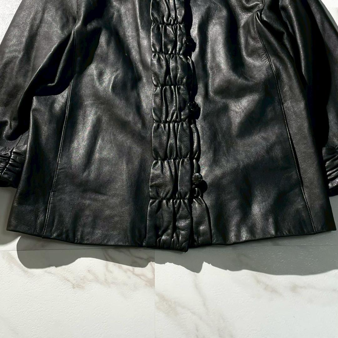 美品✨バルマン ラムレザージャケット 希少デザイン 黒　9号