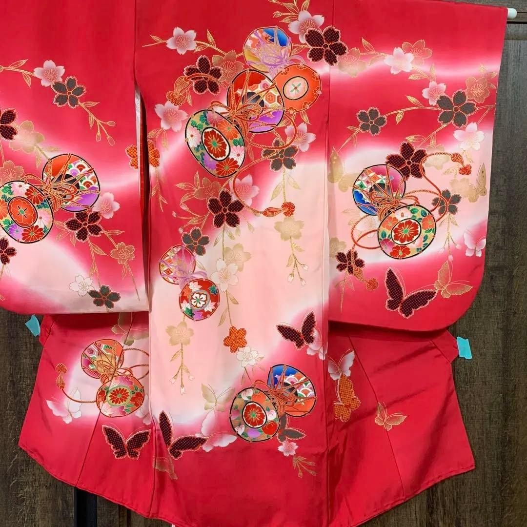 赤とピンクのグラデーション鼓模様お宮参り着物（内袖・長襦袢）