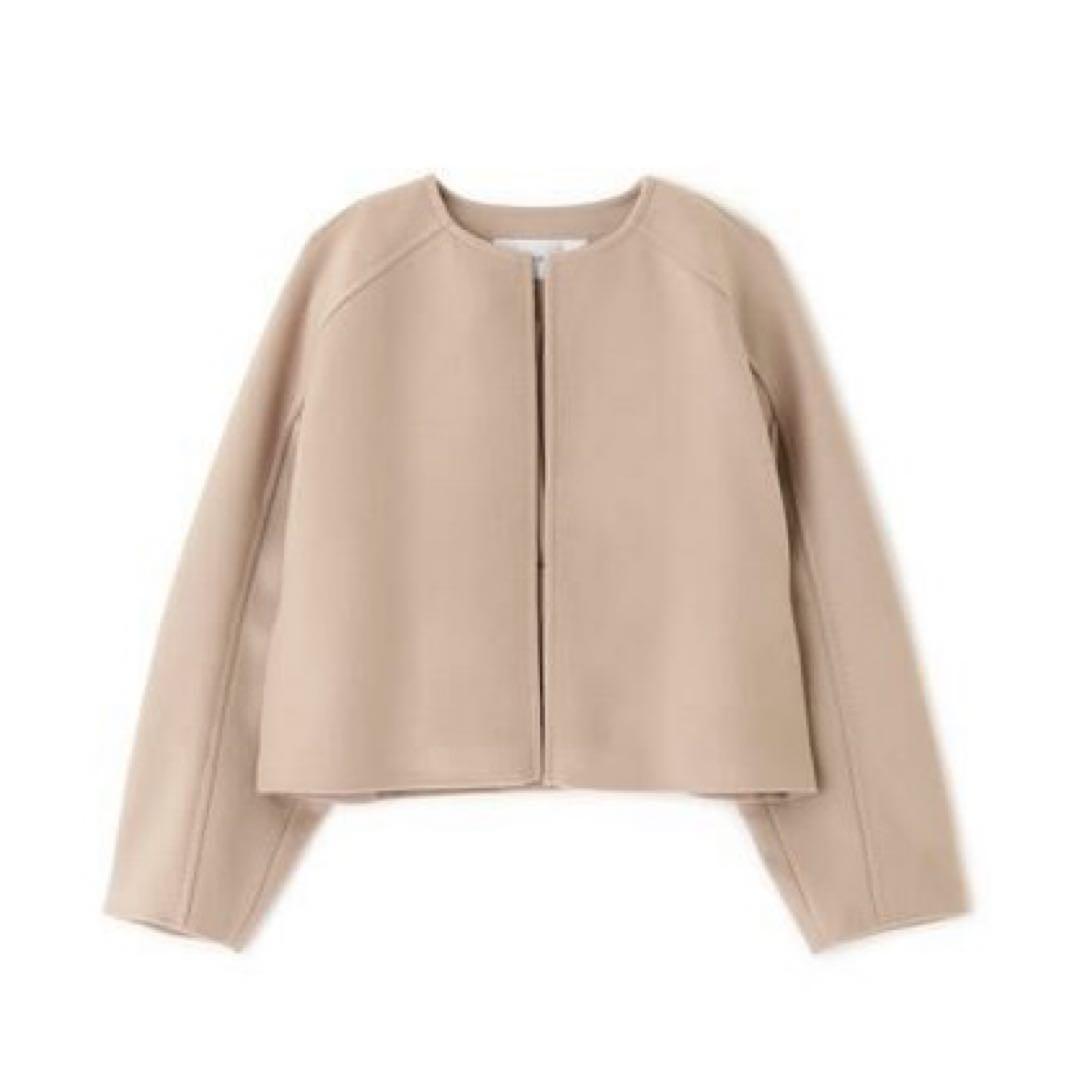 美品　アドーア　ソフトメルトンノーカラージャケット　ベージュ　38