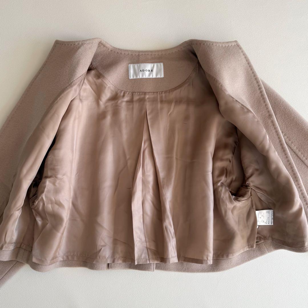 美品　アドーア　ソフトメルトンノーカラージャケット　ベージュ　38