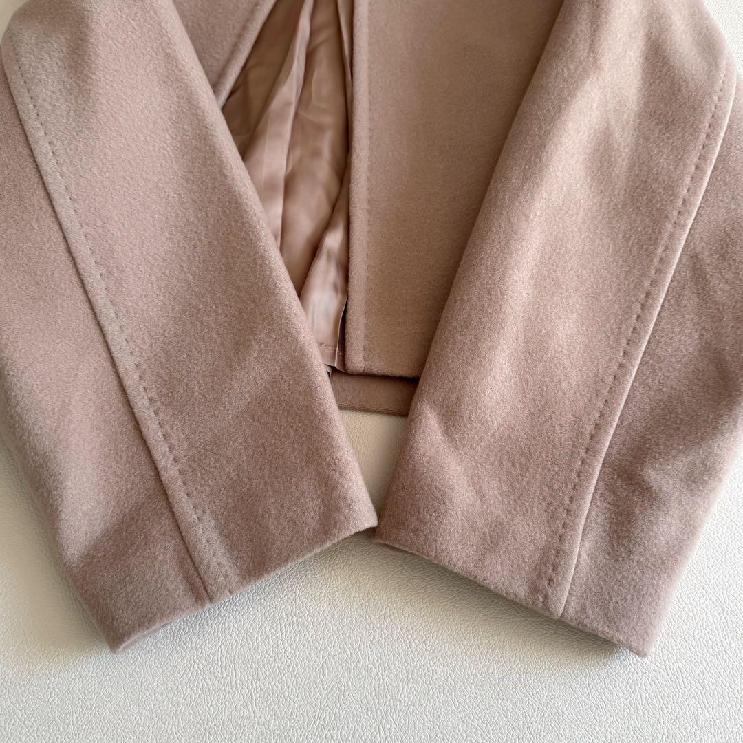 美品　アドーア　ソフトメルトンノーカラージャケット　ベージュ　38