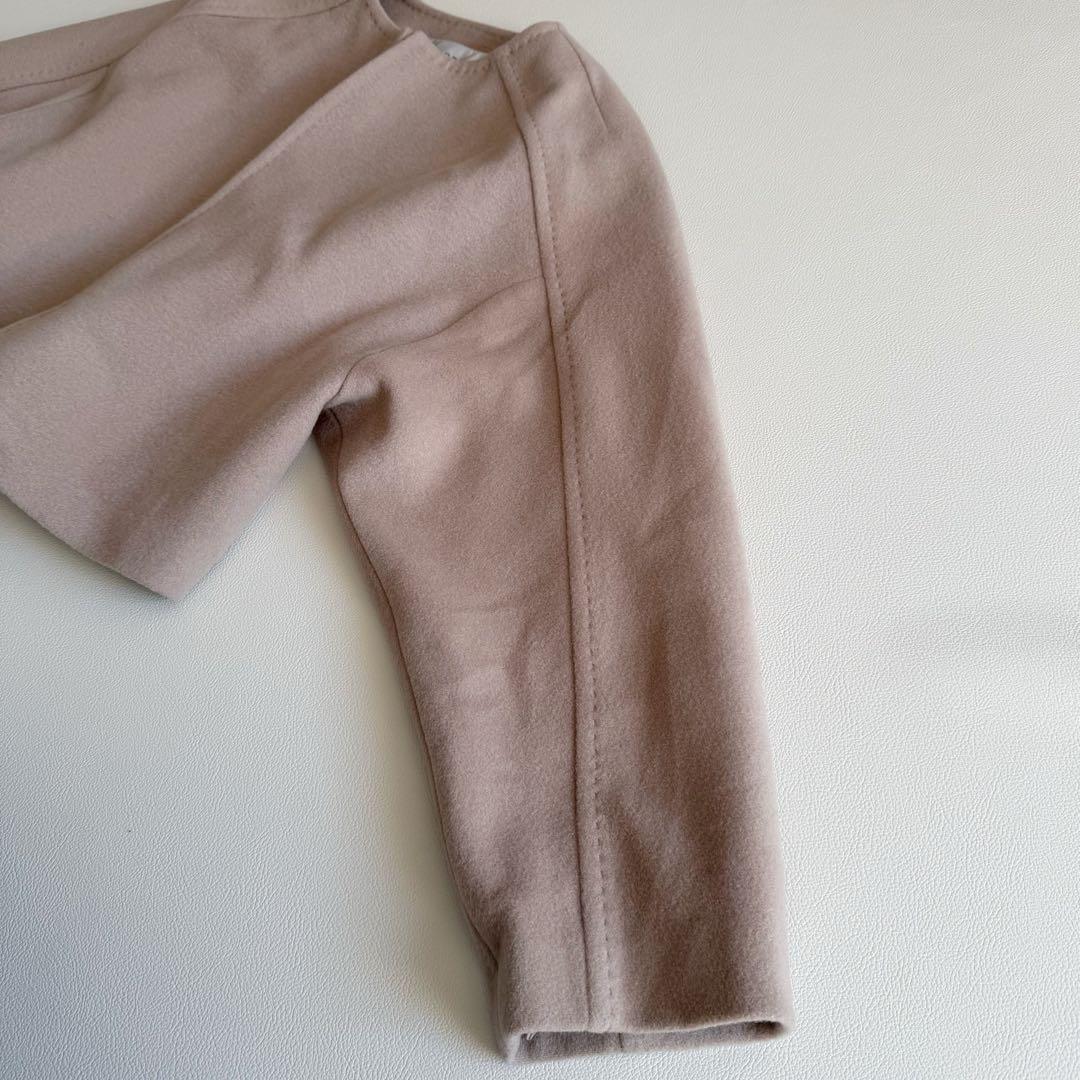 美品　アドーア　ソフトメルトンノーカラージャケット　ベージュ　38