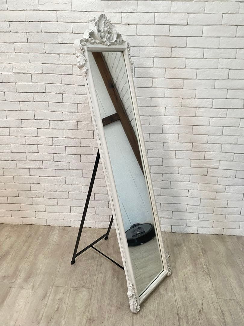 【東京都内23区配送無料】アンティーク　ジャビー　ホワイト　スタンドミラー　鏡