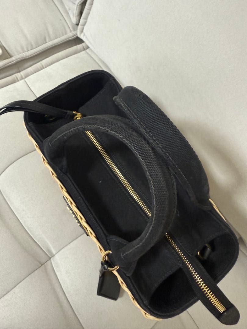 PRADA ラタン トートバッグ ベージュ/ブラック