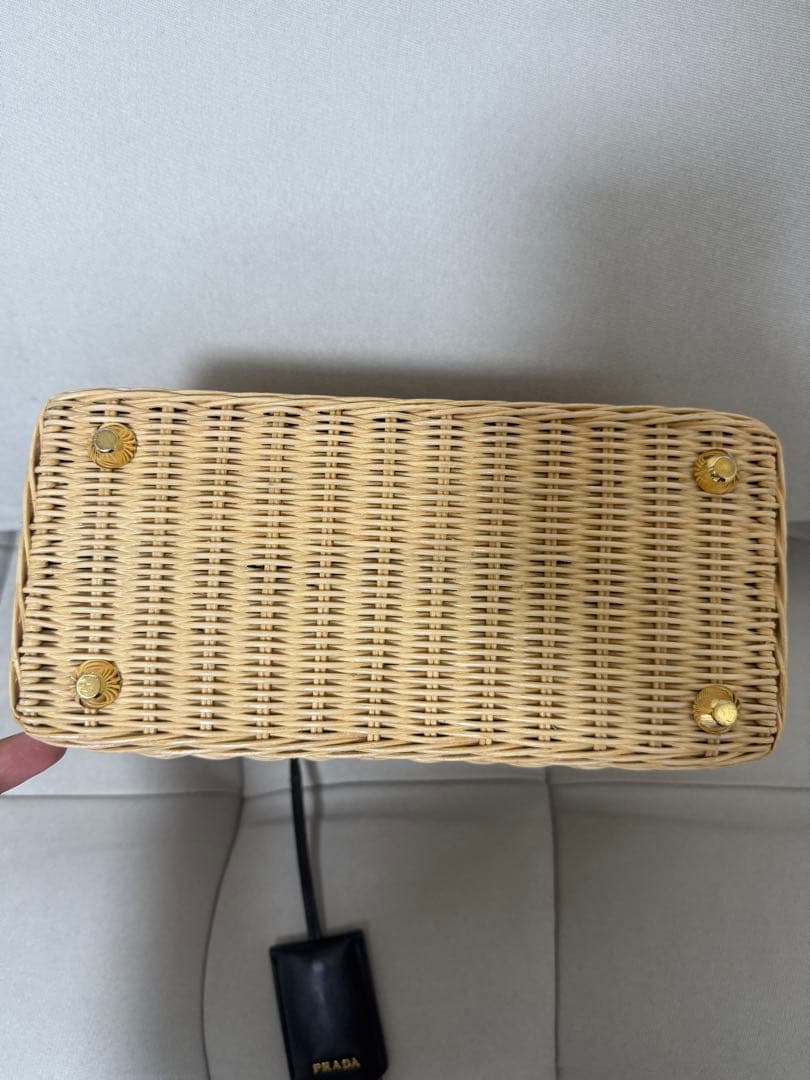 PRADA ラタン トートバッグ ベージュ/ブラック