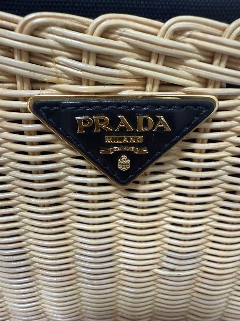 PRADA ラタン トートバッグ ベージュ/ブラック