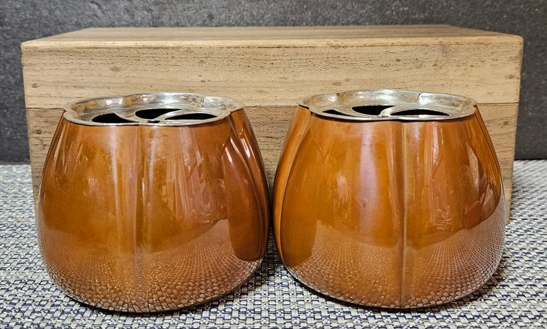 銀座 山崎商店謹製　赤銅　阿古陀香炉　一対　 共箱　茶道具　香道具　透かし蓋附属