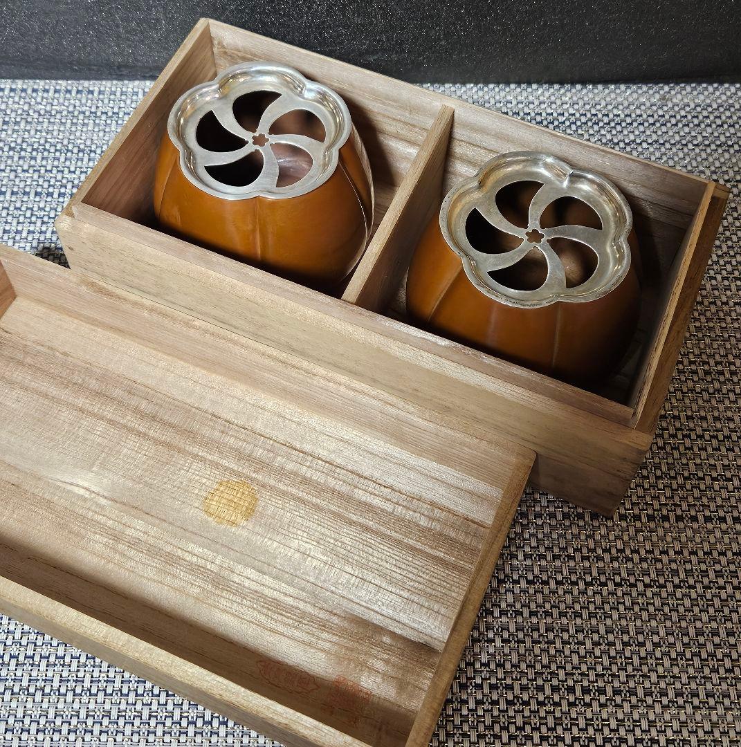 銀座 山崎商店謹製　赤銅　阿古陀香炉　一対　 共箱　茶道具　香道具　透かし蓋附属