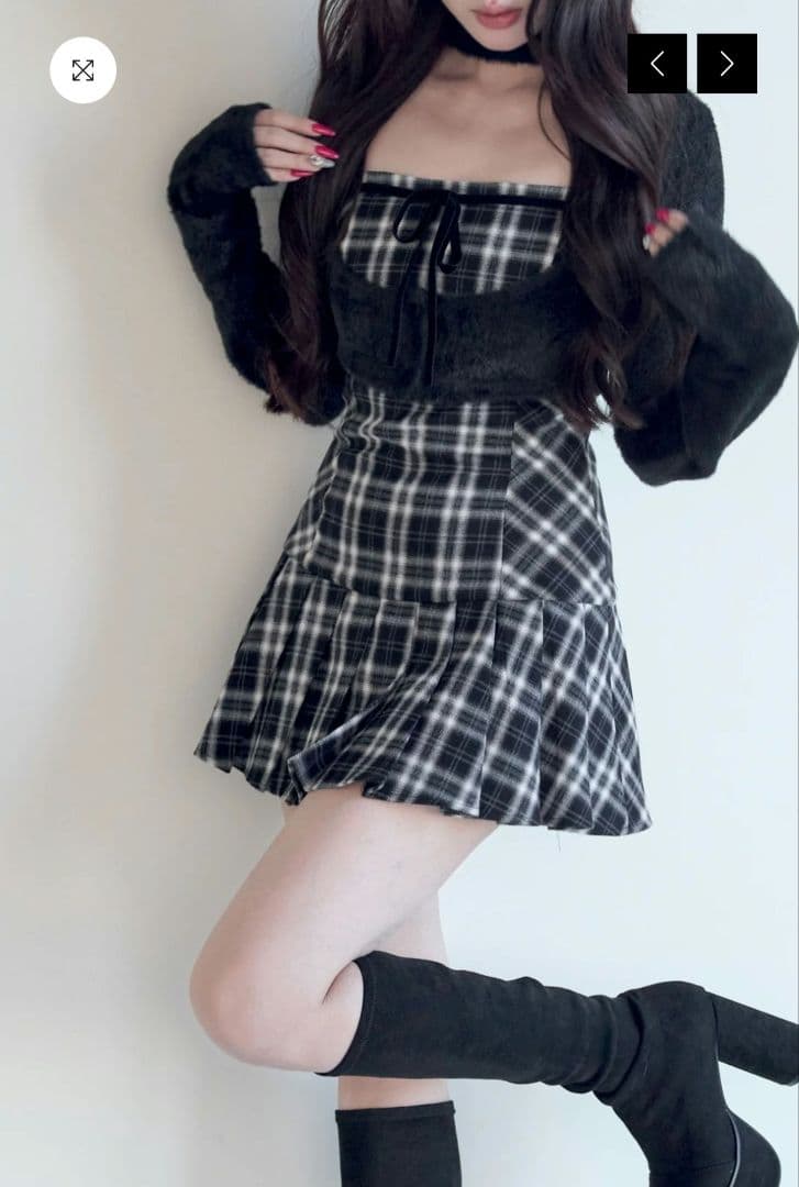 nogenki BunnyLis ファーボレロ×チェックミニワンピ