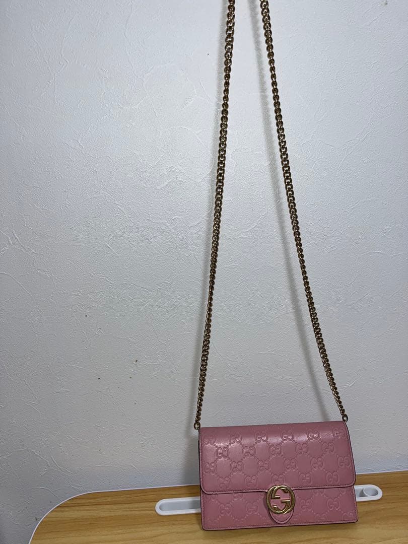 【極美品】GUCCI グッチ チェーンウォレット インターロッキングG ピンク