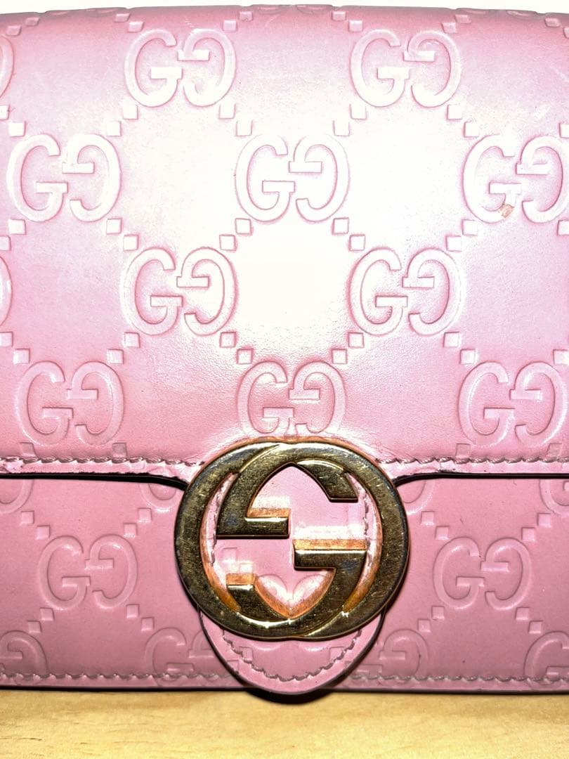 【極美品】GUCCI グッチ チェーンウォレット インターロッキングG ピンク