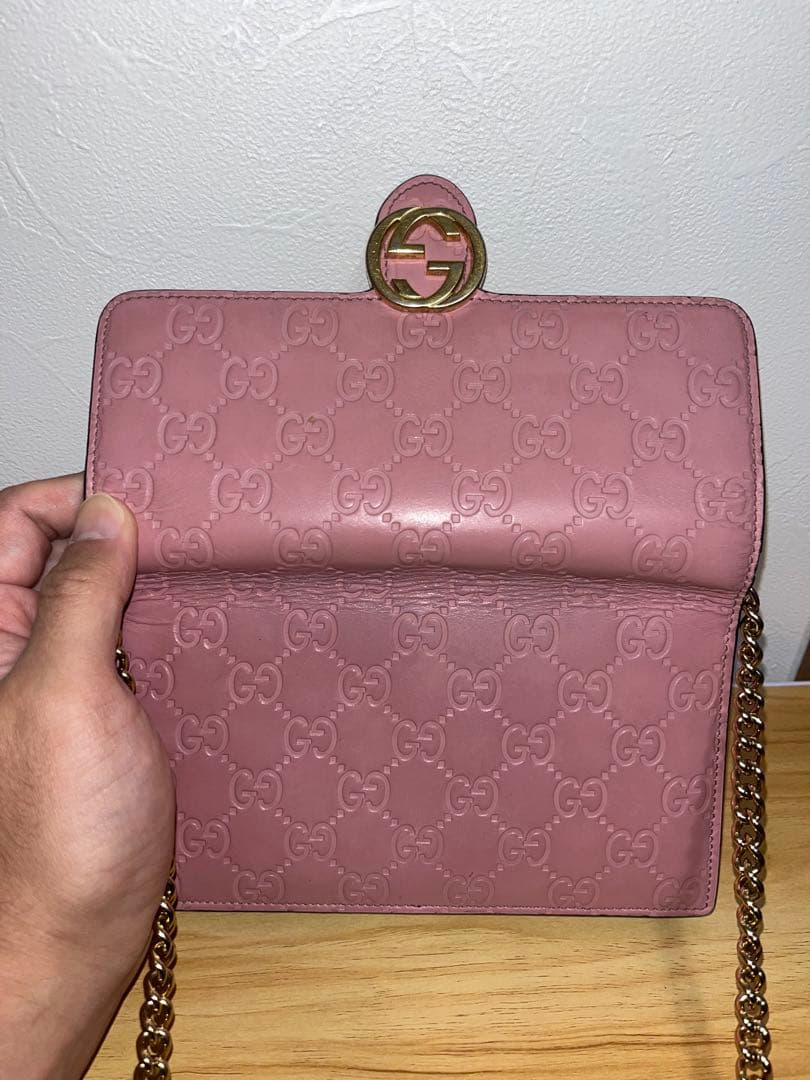 【極美品】GUCCI グッチ チェーンウォレット インターロッキングG ピンク