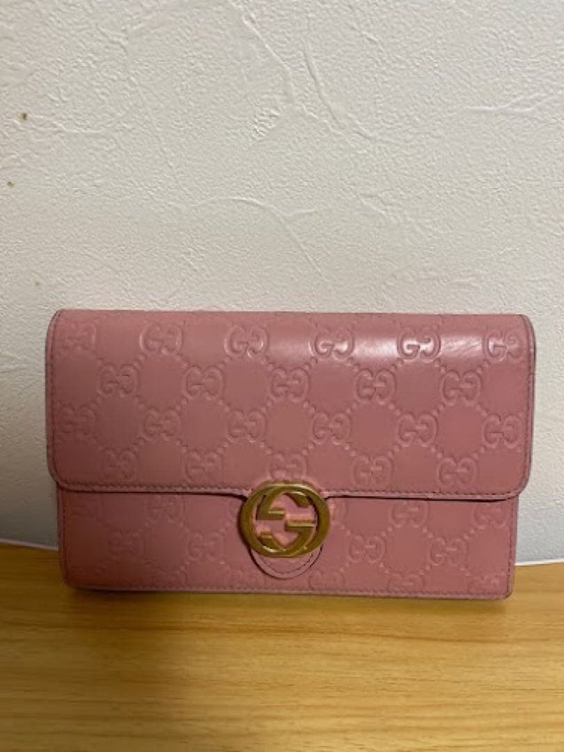 【極美品】GUCCI グッチ チェーンウォレット インターロッキングG ピンク