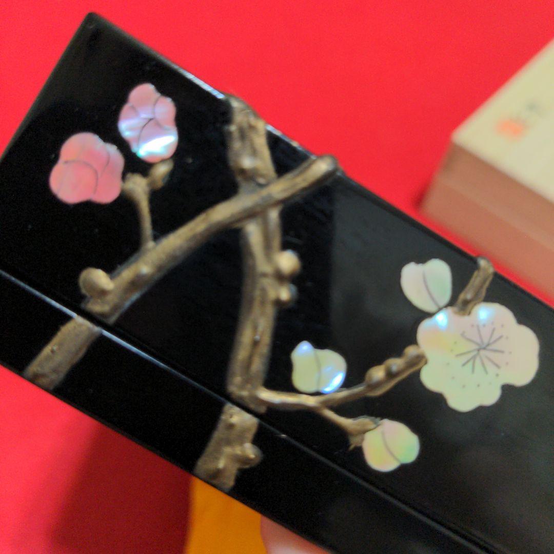 高岡漆器　武蔵川秀山作　青貝塗錆絵花鳥図　宝石箱　小物入　梅に樫鳥
