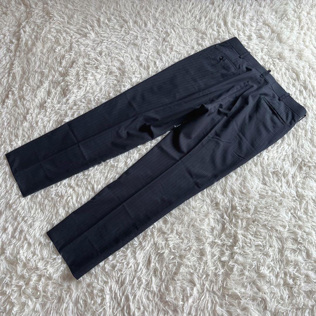 極美品✨五大陸　ピーター ジョンストン　スリーピーススーツ　ネイビー　ストライプ