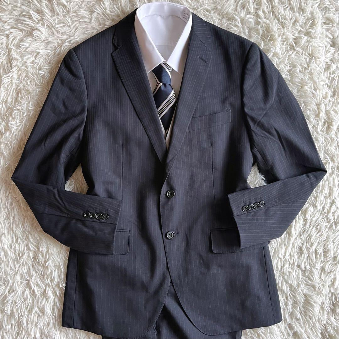 極美品✨五大陸　ピーター ジョンストン　スリーピーススーツ　ネイビー　ストライプ