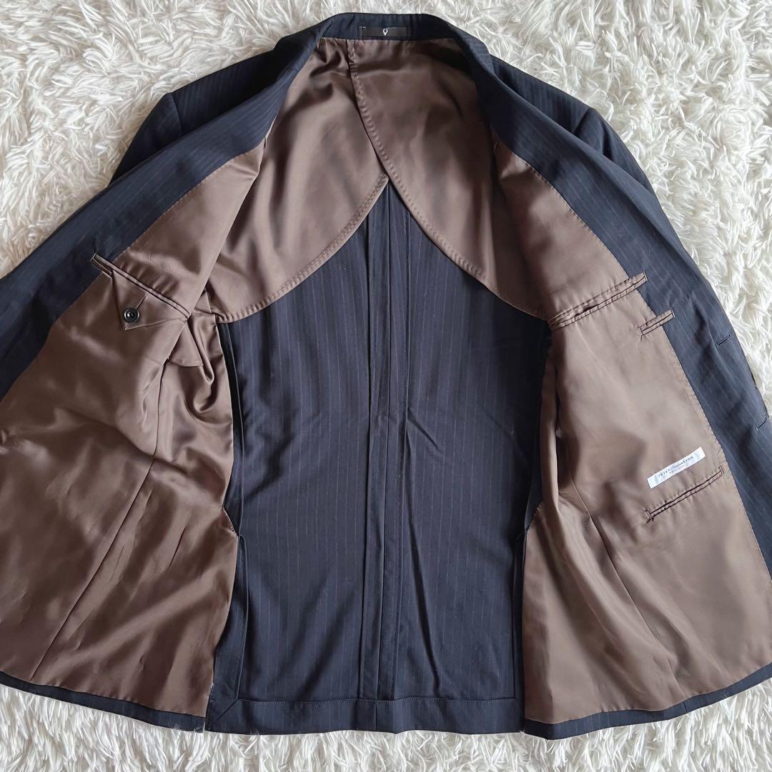 極美品✨五大陸　ピーター ジョンストン　スリーピーススーツ　ネイビー　ストライプ