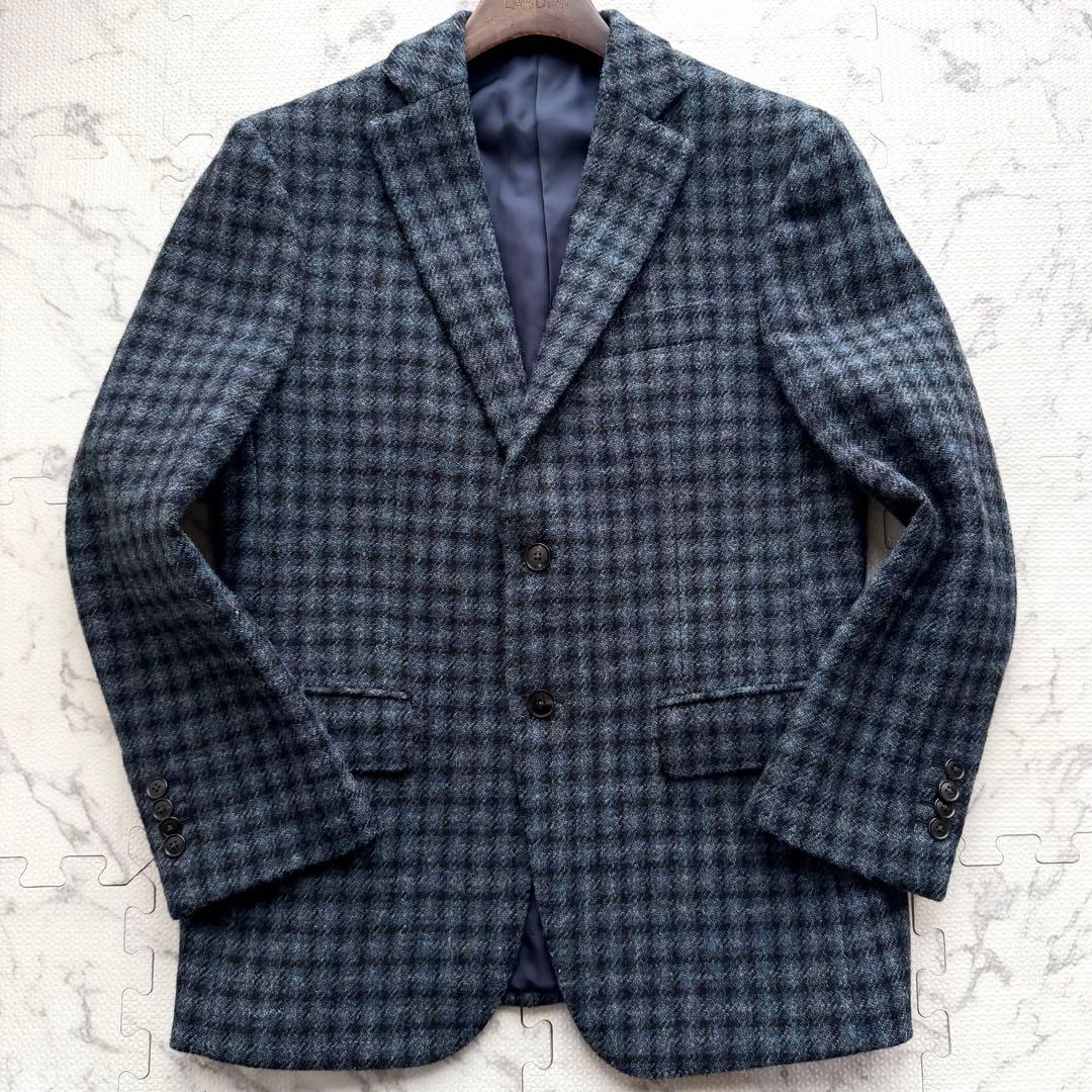 美品✨ハリスツイード×ルシック 千鳥格子柄 テーラードジャケット ネイビー系