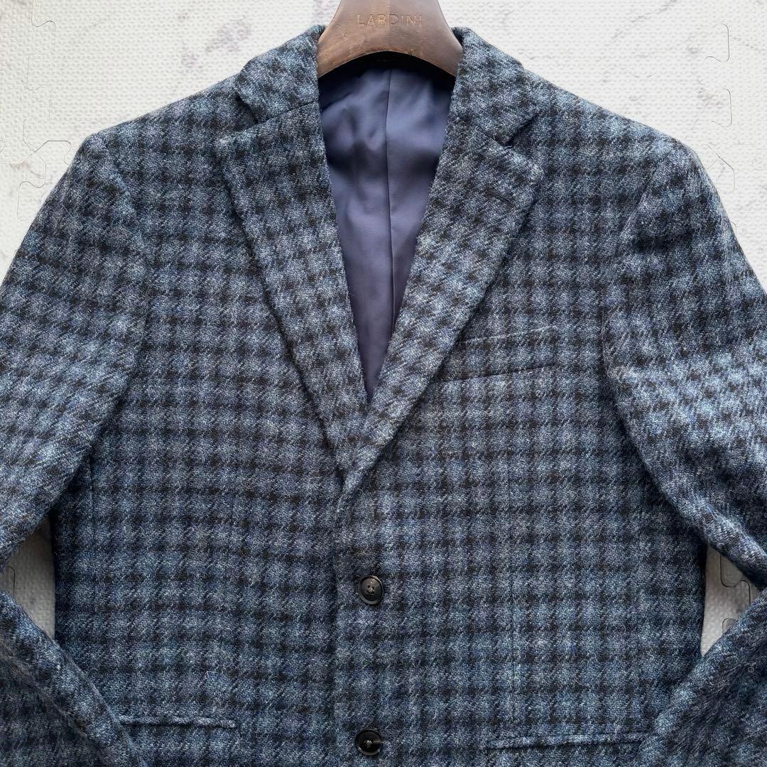 美品✨ハリスツイード×ルシック 千鳥格子柄 テーラードジャケット ネイビー系