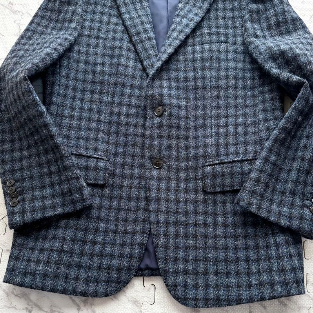 美品✨ハリスツイード×ルシック 千鳥格子柄 テーラードジャケット ネイビー系