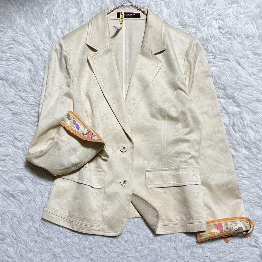 良品⭐️レオナール　テーラードジャケット　ロゴ刺繍　トリム　シルク100% 11号