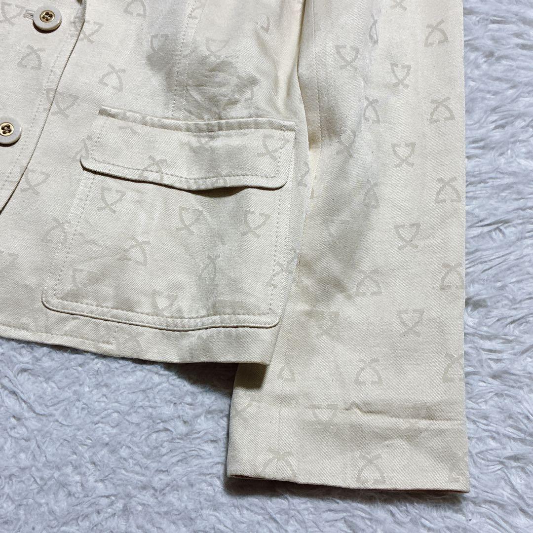 良品⭐️レオナール　テーラードジャケット　ロゴ刺繍　トリム　シルク100% 11号