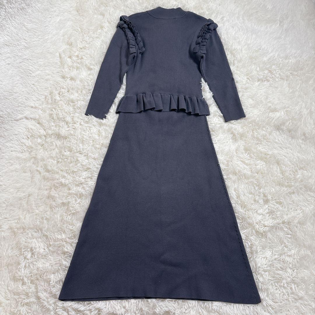 CORCOVADO フリル リブニット ワンピース Aライン グレー S