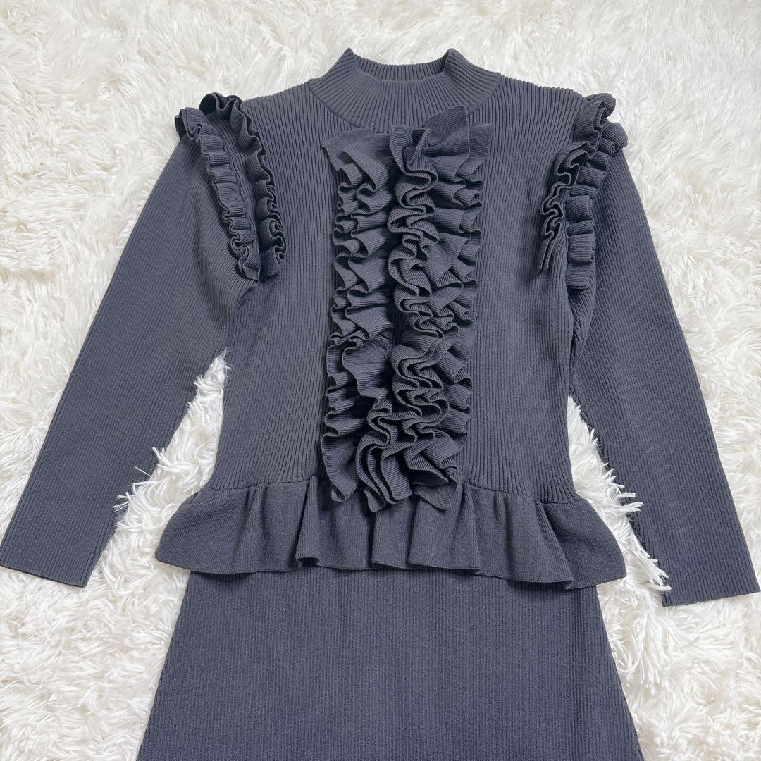 CORCOVADO フリル リブニット ワンピース Aライン グレー S