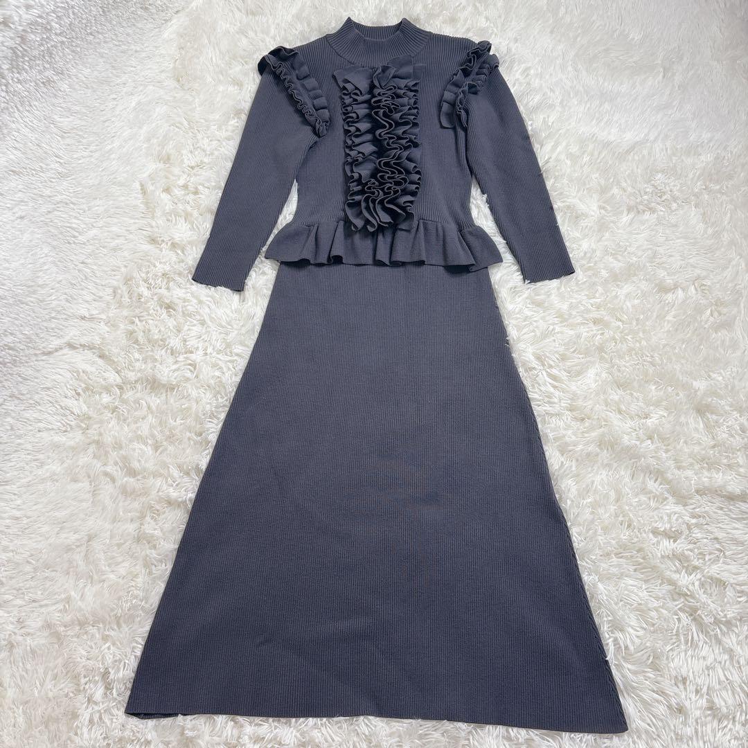 CORCOVADO フリル リブニット ワンピース Aライン グレー S